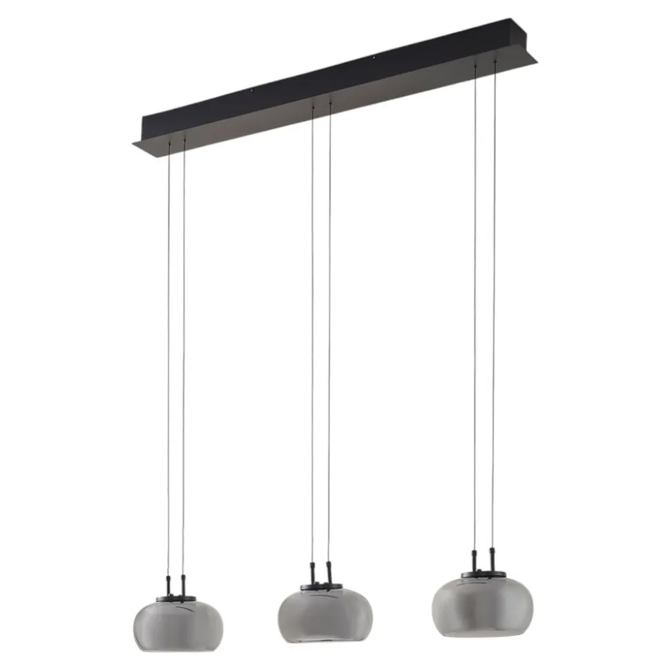 Lucande LED-hængelampe Dain, 3 lyskilder, røggrå, glas