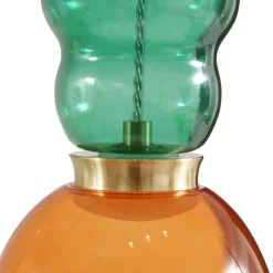 Lucande LED-hængelampe Fay, orange/mørkegrøn, glas, Ø 15 cm