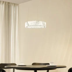 Lucande LED-hængelampe Glacis, krystal, Ø 40 cm, krom