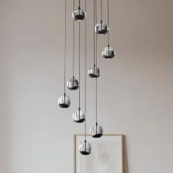 Lucande LED-hængelampe Hayley, sort, 9 lyskilder, glas