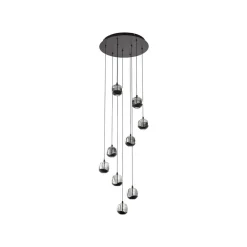 Lucande LED-hængelampe Hayley, sort, 9 lyskilder, glas