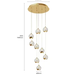 Lucande LED-hængelampe Hayley, Ø 40 cm, 9 lyskilder, guld, glas