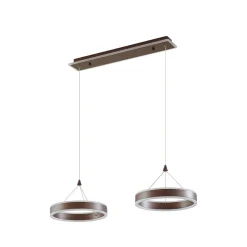 Lucande LED-hængelampe Kolo, 86 cm, 2 lyskilder, brun, dæmpbar