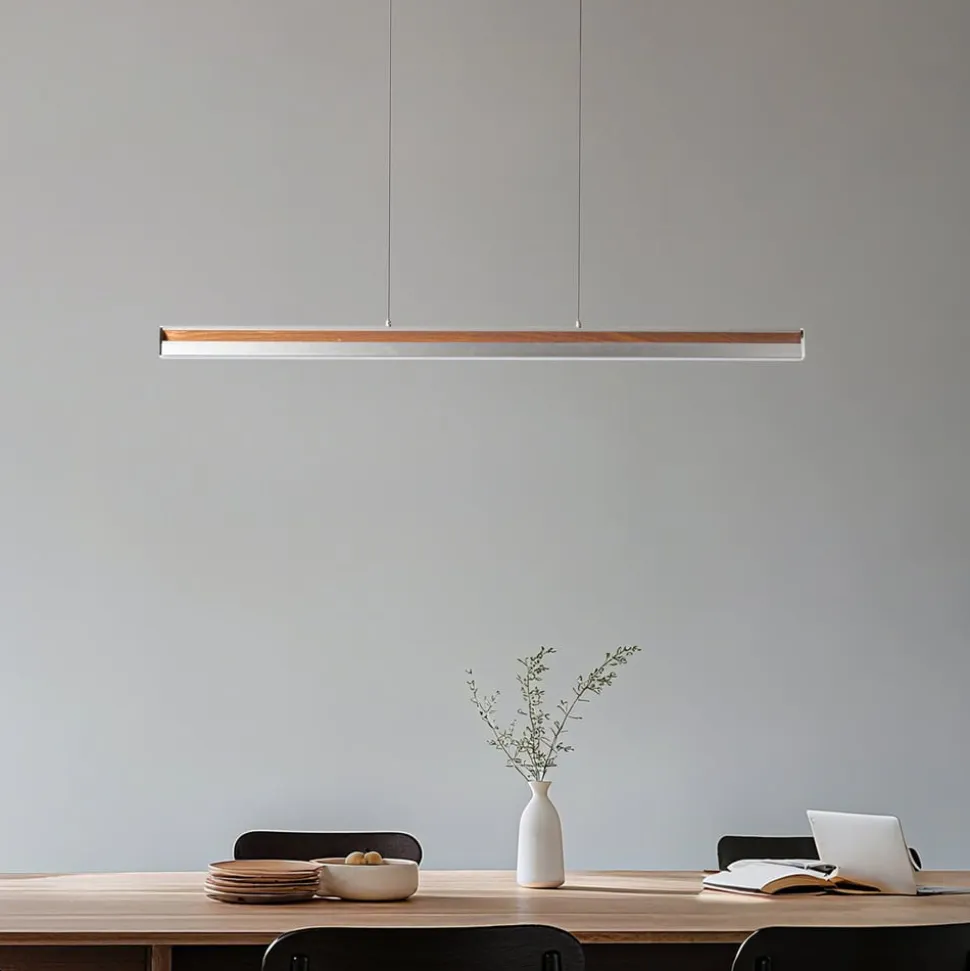 Lucande LED-hængelampe Lutana, rosaguld/træfarvet, 101 cm