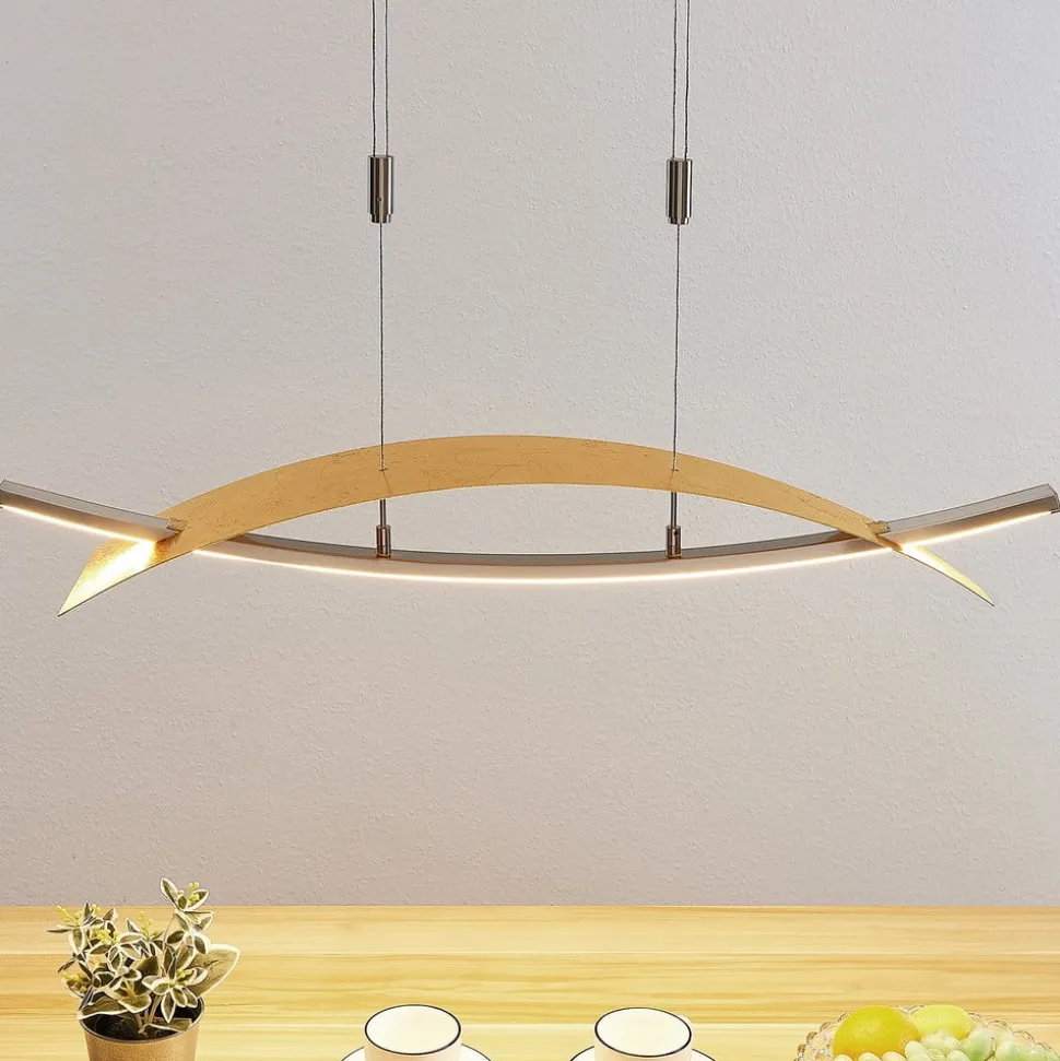 Lucande LED-hængelampe Marija, 91 cm, guldfarvet, dæmpbar