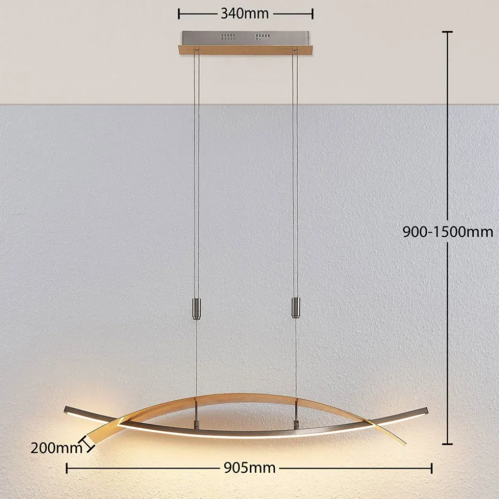 Lucande LED-hængelampe Marija, 91 cm, guldfarvet, dæmpbar