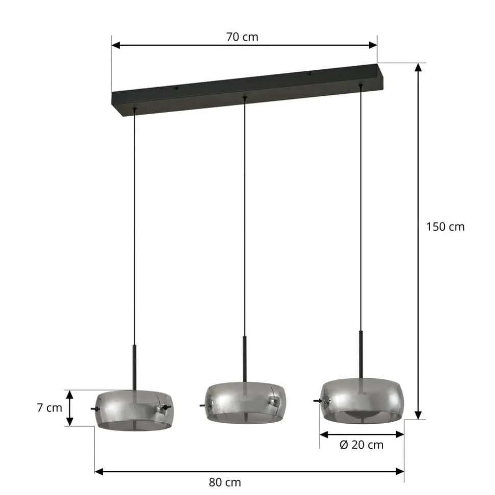 Lucande LED-hængelampe Martis, sort, 3 lyskilder, step-dæmpbar