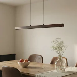 Lucande LED-hængelampe Nihalo, valnød, 122 cm, dæmpbar, CCT