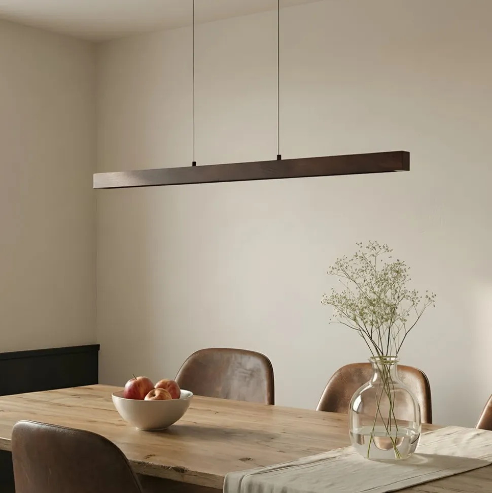 Lucande LED-hængelampe Nihalo, valnød, 122 cm, dæmpbar, CCT