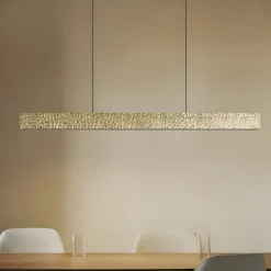 Lucande LED-hængelampe Nivara, 117 cm, guld, metal