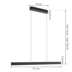 Lucande LED-hængelampe Philine, længde 121 cm sort jern