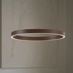 Lucande LED-hængelampe Yonam, Ø 60 cm, 1 lyskilde, brun, CCT