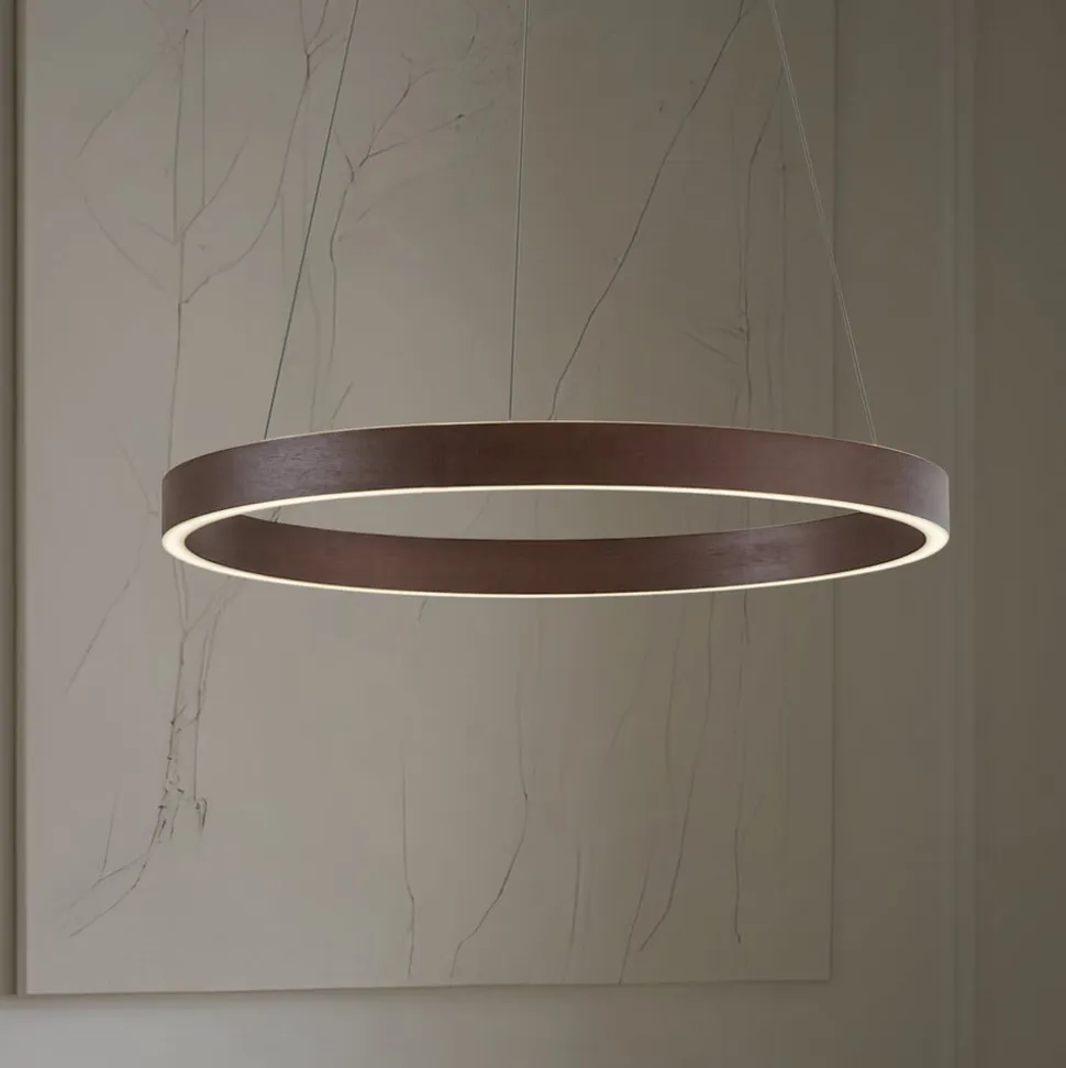 Lucande LED-hængelampe Yonam, Ø 60 cm, 1 lyskilde, brun, CCT