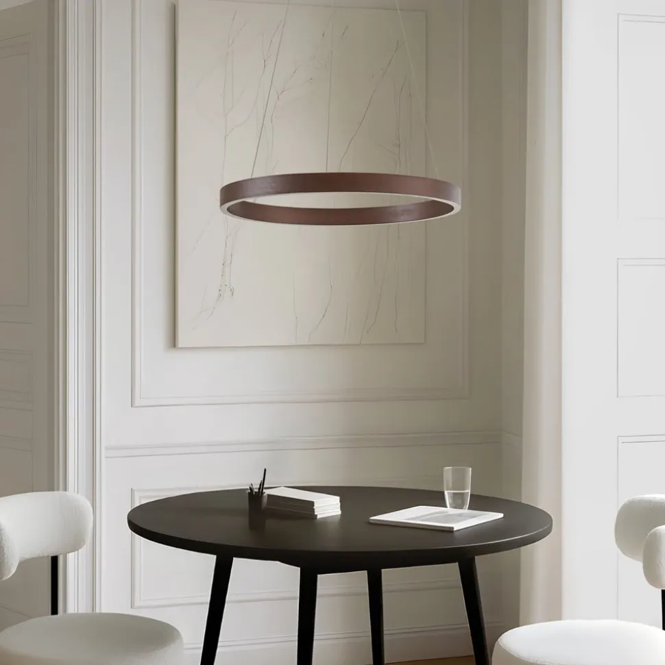 Lucande LED-hængelampe Yonam, Ø 60 cm, 1 lyskilde, brun, CCT