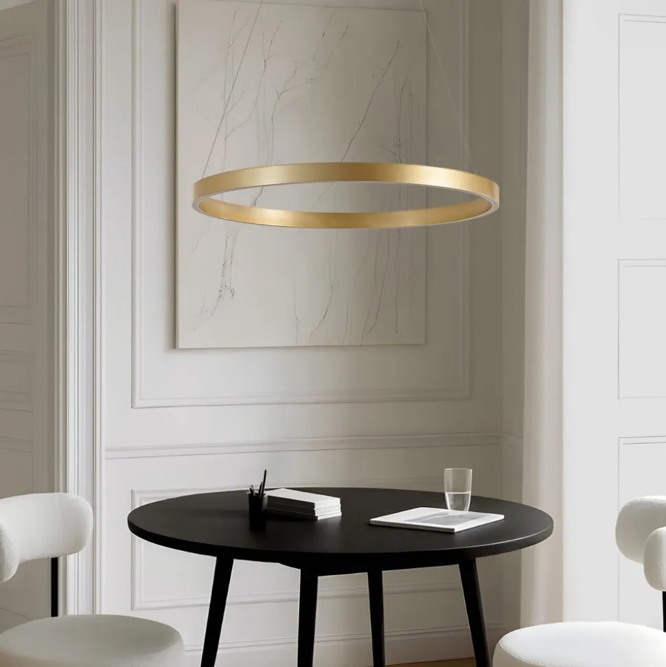 Lucande LED-hængelampe Yonam, Ø 80 cm, 1 lyskilde, guld, CCT
