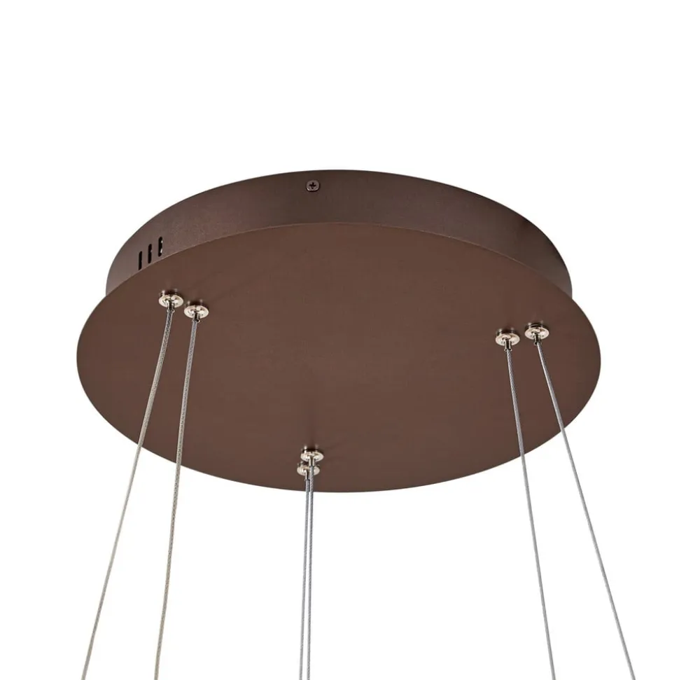 Lucande LED-hængelampe Yonam, Ø 60 cm, 2 lyskilder, brun, CCT