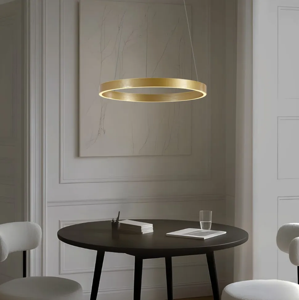 Lucande LED-hængelampe Yonam, Ø 60 cm, 1 lyskilde, guld, CCT