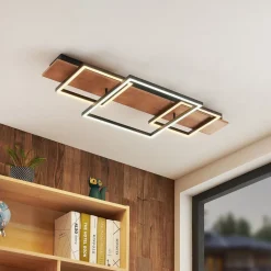 Lucande LED-loftlampe Chariska, 95 cm, sort, træ, CCT