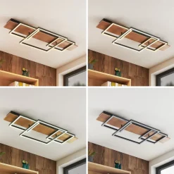 Lucande LED-loftlampe Chariska, 95 cm, sort, træ, CCT