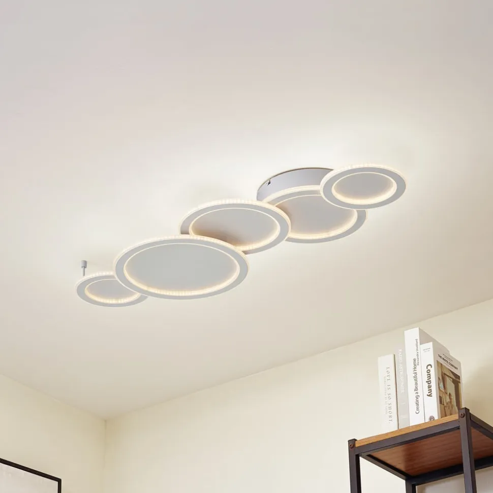 Lucande LED-loftlampe Diala, hvid, metal, 96 cm