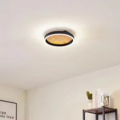 Lucande LED-loftlampe Menulis, sort/guld, PC, Ø 30 cm