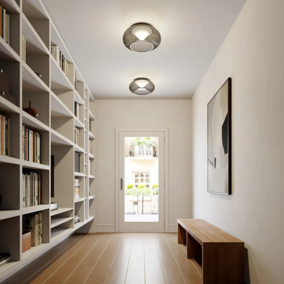 Lucande LED-loftlampe Mijo, Ø 43 cm, røggrå, glas