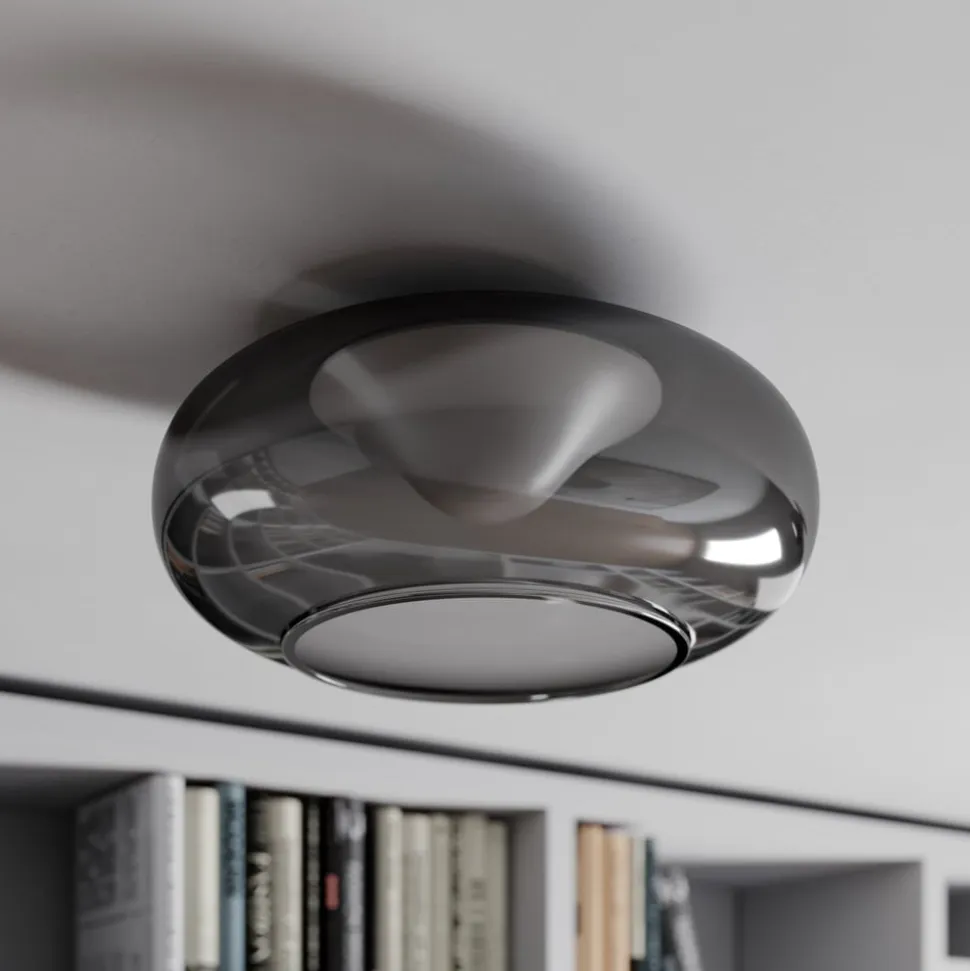 Lucande LED-loftlampe Mijo, Ø 43 cm, røggrå, glas