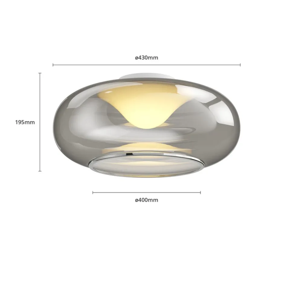 Lucande LED-loftlampe Mijo, Ø 43 cm, røggrå, glas
