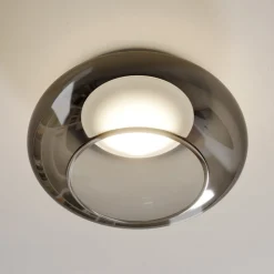 Lucande LED-loftlampe Mijo, Ø 43 cm, røggrå, glas