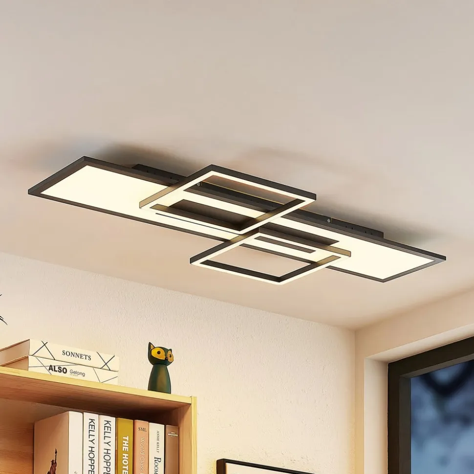 Lucande LED-loftlampe Narumi, CCT, 110 cm, sort, aluminium