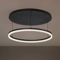 Lucande LED-loftlampe Orven, sort/marmor, Ø 50 cm, dæmpbar.