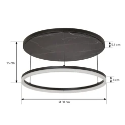 Lucande LED-loftlampe Orven, sort/marmor, Ø 50 cm, dæmpbar.