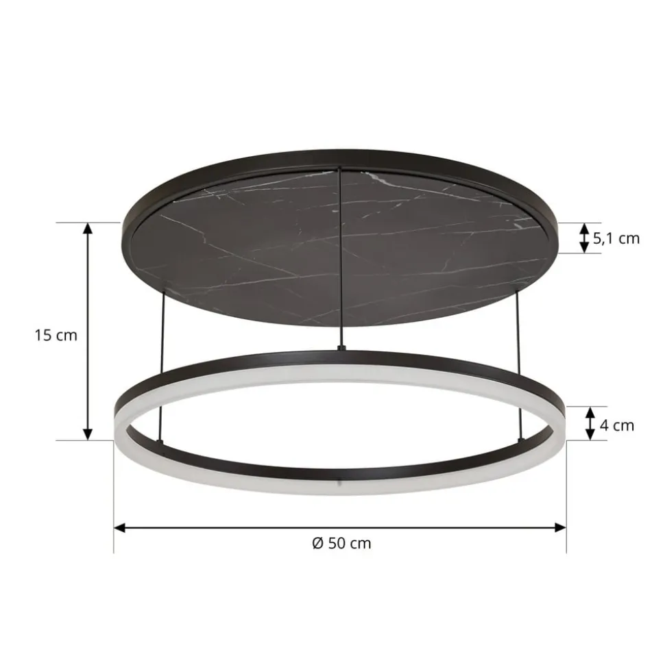 Lucande LED-loftlampe Orven, sort/marmor, Ø 50 cm, dæmpbar.