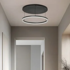Lucande LED-loftlampe Orven, sort/marmor, Ø 50 cm, dæmpbar.
