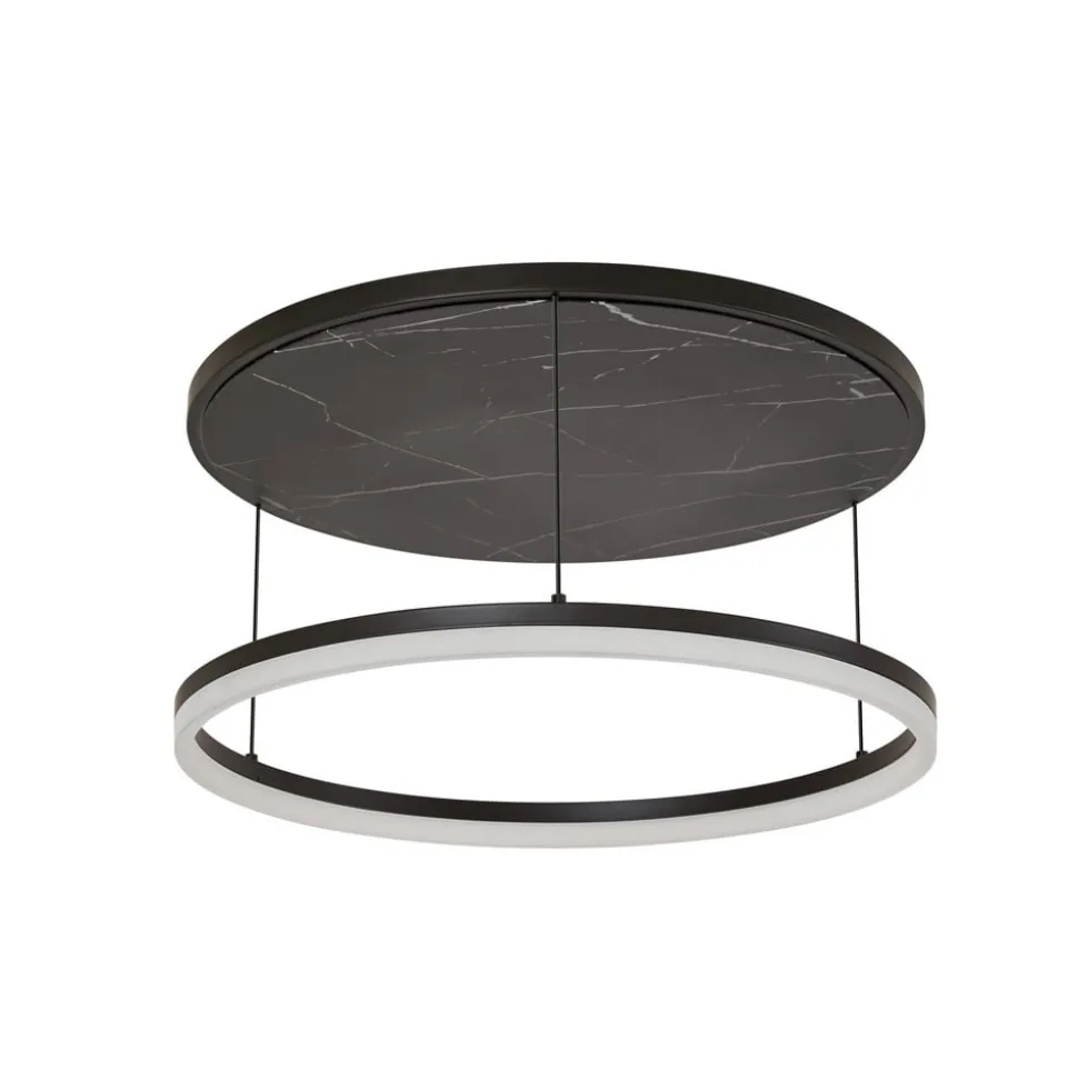 Lucande LED-loftlampe Orven, sort/marmor, Ø 50 cm, dæmpbar.