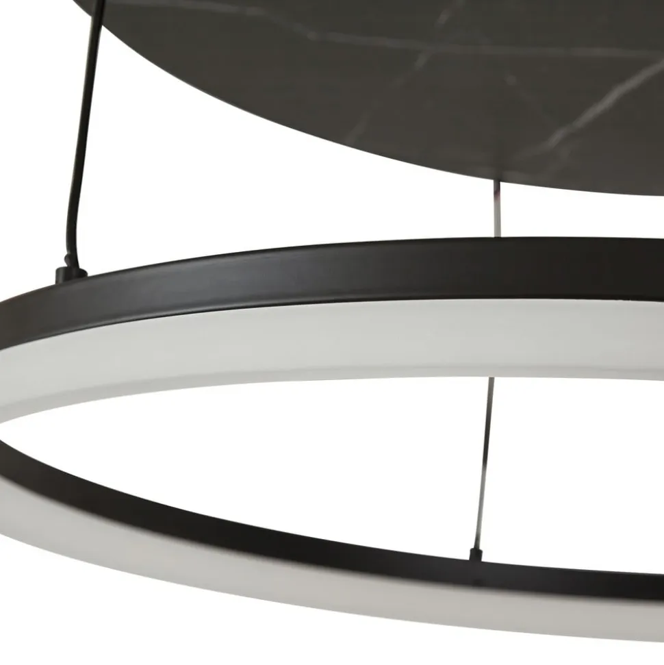 Lucande LED-loftlampe Orven, sort/marmor, Ø 50 cm, dæmpbar.