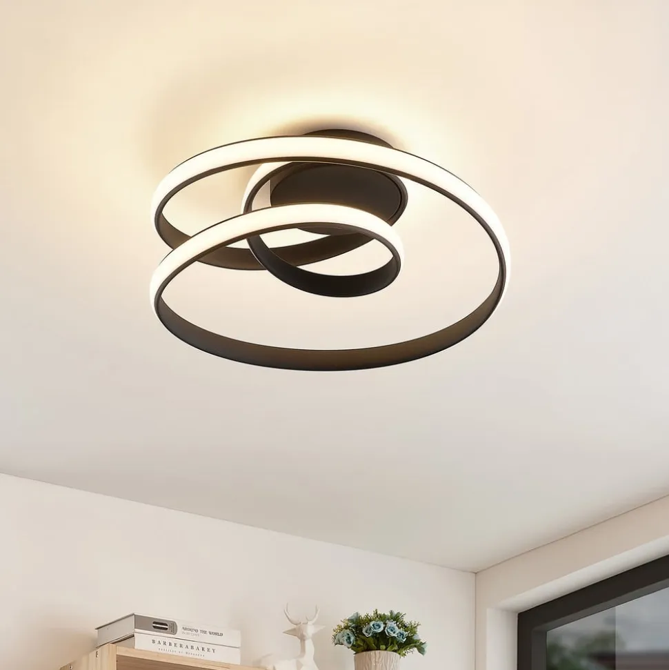 Lucande LED-loftlampe Sakina, sort, metal, Ø 48 cm
