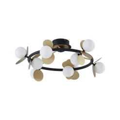 Lucande LED-loftslampe Pallo, 9-lys, sort/guld, glas