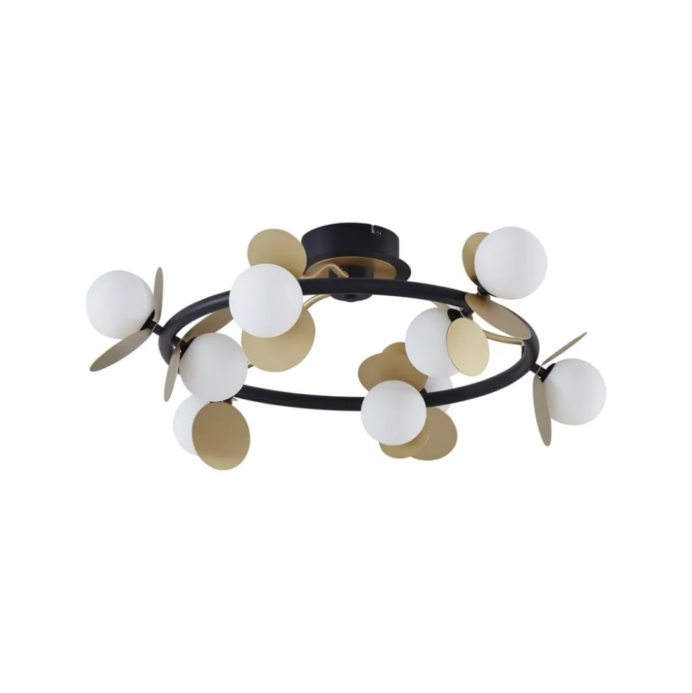 Lucande LED-loftslampe Pallo, 9-lys, sort/guld, glas