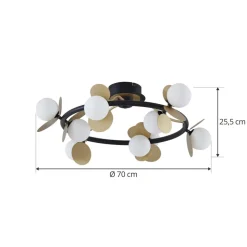 Lucande LED-loftslampe Pallo, 9-lys, sort/guld, glas