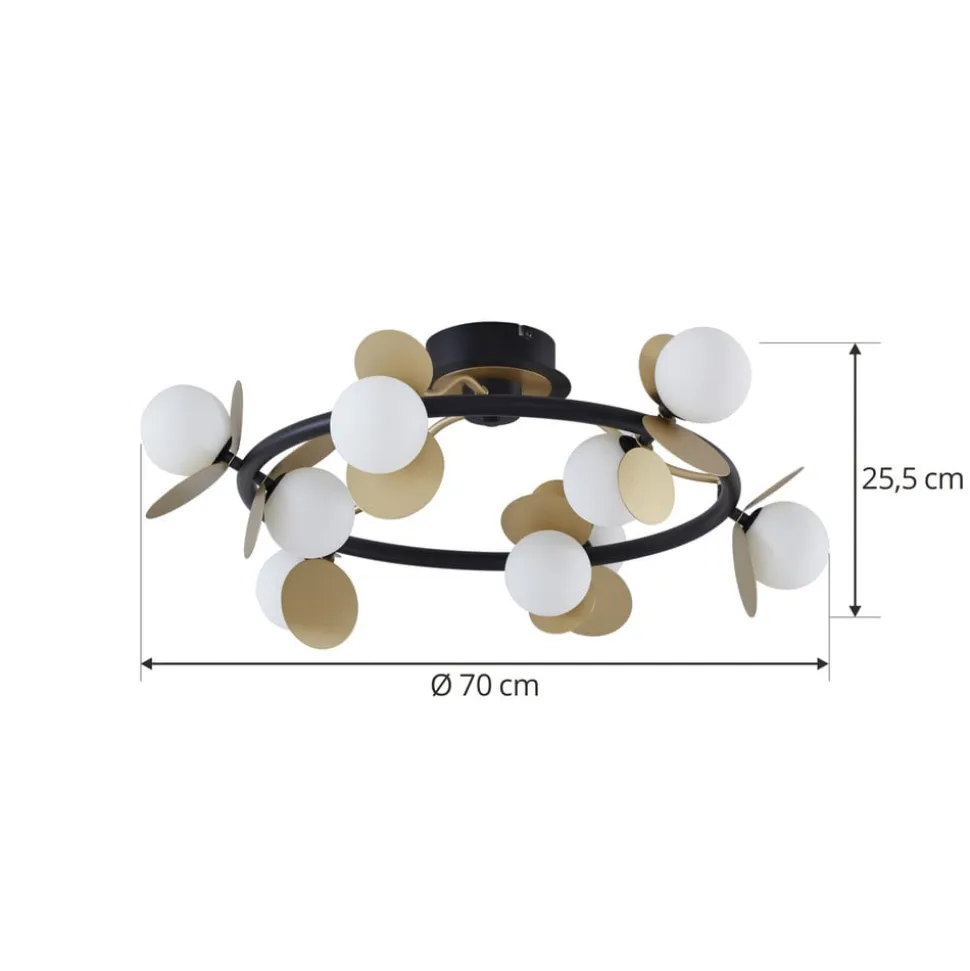Lucande LED-loftslampe Pallo, 9-lys, sort/guld, glas