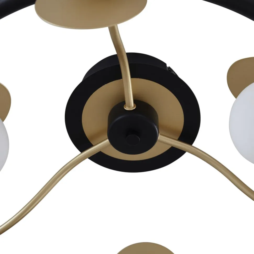 Lucande LED-loftslampe Pallo, 9-lys, sort/guld, glas