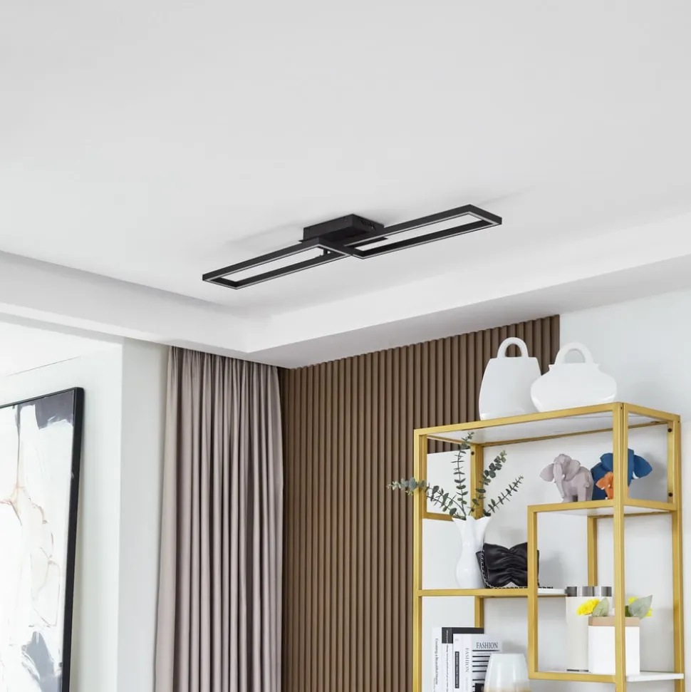 Lucande LED-loftslampe Tjado, 100 cm lang, sort, metal