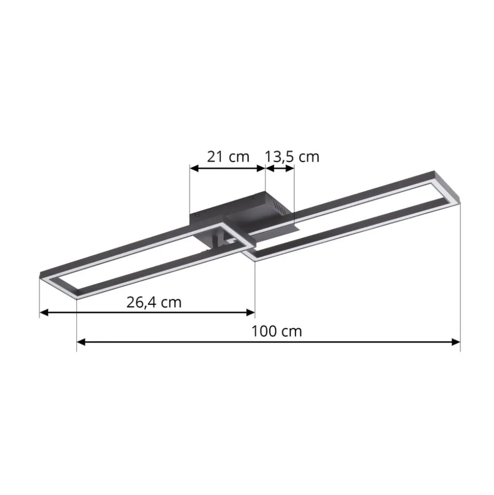 Lucande LED-loftslampe Tjado, 100 cm lang, sort, metal