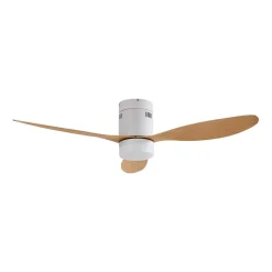 Lucande LED-loftventilator Kayu, hvid/træ, DC, 132 cm