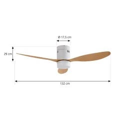 Lucande LED-loftventilator Kayu, hvid/træ, DC, 132 cm