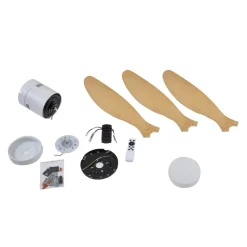 Lucande LED-loftventilator Kayu, hvid/træ, DC, 132 cm
