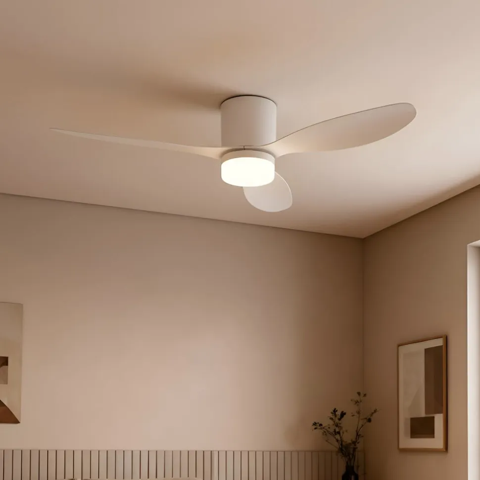 Lucande LED-loftventilator Kayu, hvid, DC, støjsvag, Ø 132 cm