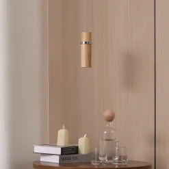 Lucande LED-pendel Nojus, træ, op/ned, Ø 6 cm
