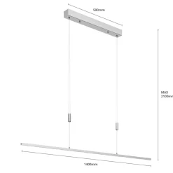 Lucande LED-pendellampe Arnik, 140 cm, nikkelfarvet, dæmpbar